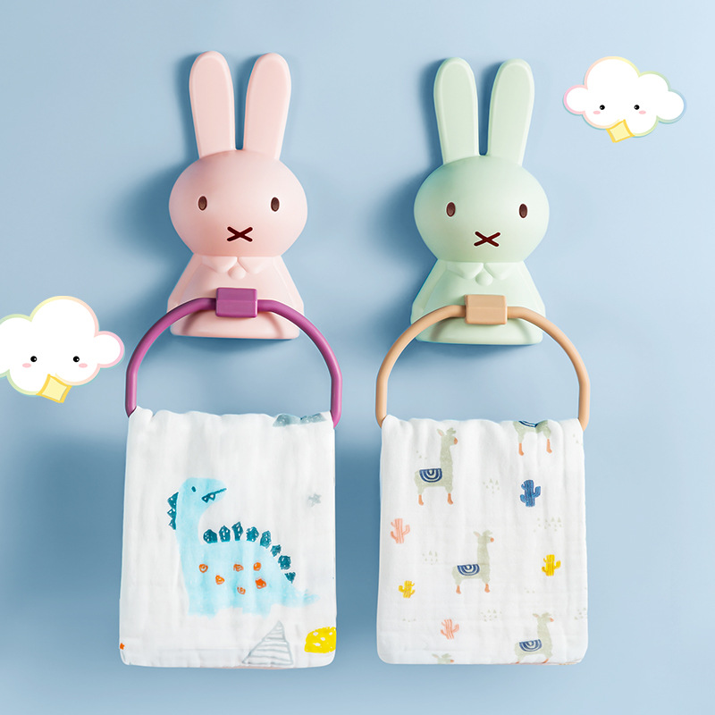 Home Edit Bathroom Storage - かわいいミッフィー非穴あきタオルラックかわいいウサギ壁掛けハンドタオルロッド浴室自己粘着収納ラック家庭用品