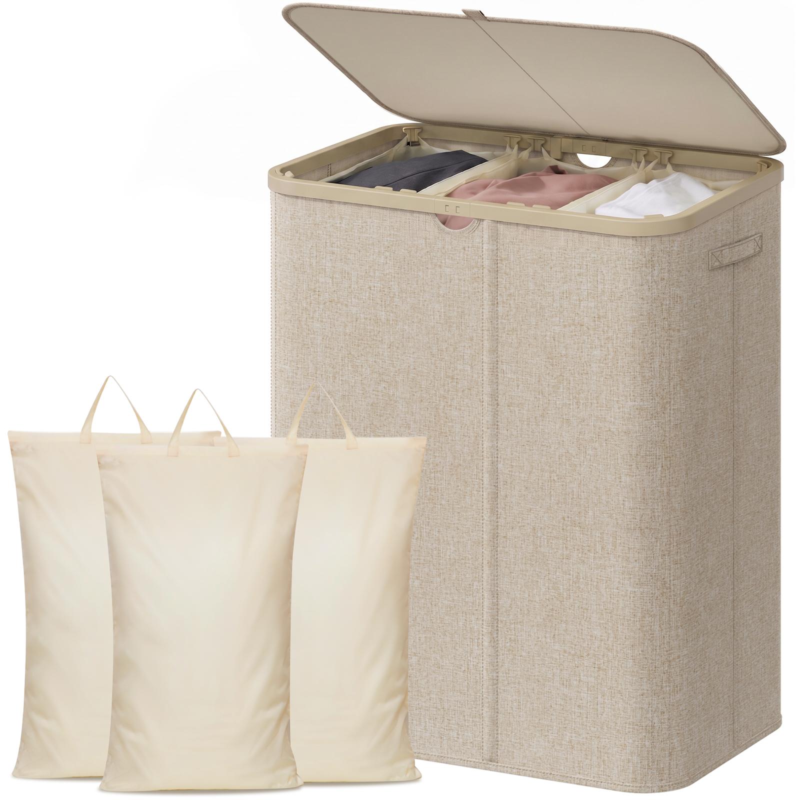 Home Essentials Bathroom Storage - 特大サイズのプラスチック製ランドリーバスケット。110L、150L、170L、190Lの4サイズ。折りたたみ式で、蓋と取っ手が付いており、取り外し可能なバッグが付属。洗濯物の収納に最適。バスルーム、洗濯室、寮、家庭用など、様々な場所で活躍する収納ボックス。